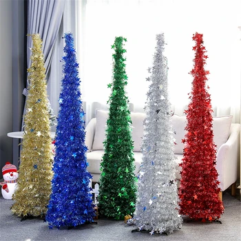 

5 pcs Collapsible Christmas Tree Artificial Tinsel Pop-Up Xmas Tree for Small Spaces Home Party Holiday Christmas Decorations