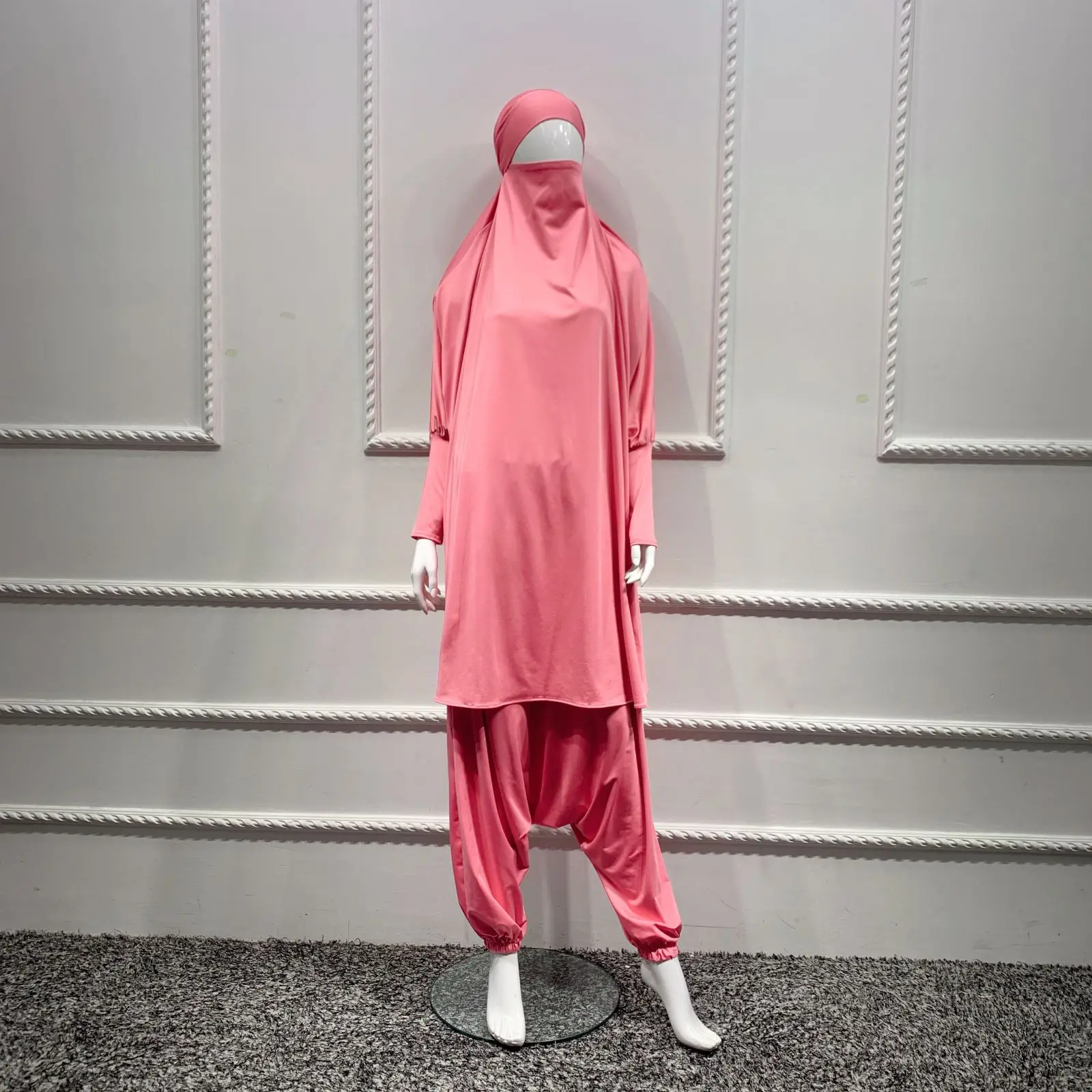 conjunto feminino de vestido hijab calças longas