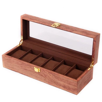 

Vintage Style Wooden Glass Top Watch Box Jewelry Organizer Home Decoration Practical Protective Storage Case Portable Display