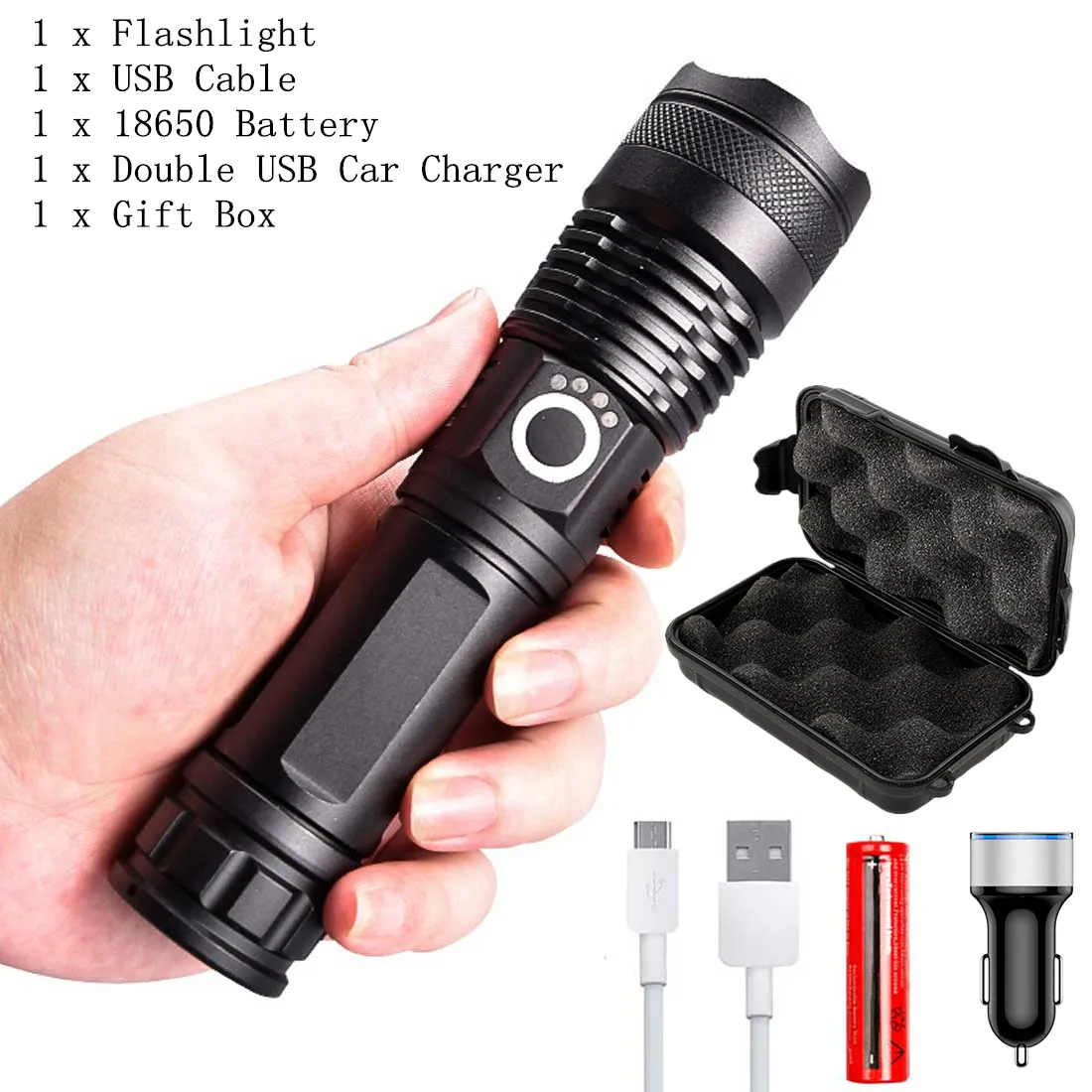 

XHP50 Most Powerful LED Flashlight Rechargeable Tactical USB Zoom Torch Hand Lamp 18650 or 26650 Battery for Camping Outdoor
