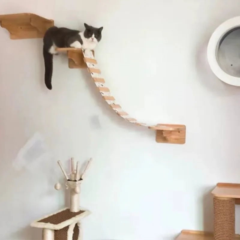 Pont A Chat En Bois Plate Forme Suspendue Pour Animaux De Compagnie Mobilier Mural En Sisal Grattoir Pour Chaton Nid Cadre D Escalade Aliexpress