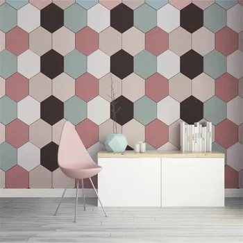 

Large 3D Wallpaper Mural Custom Nordic Pink Abstract Geometric Mosaic Background Wallpaper Mural