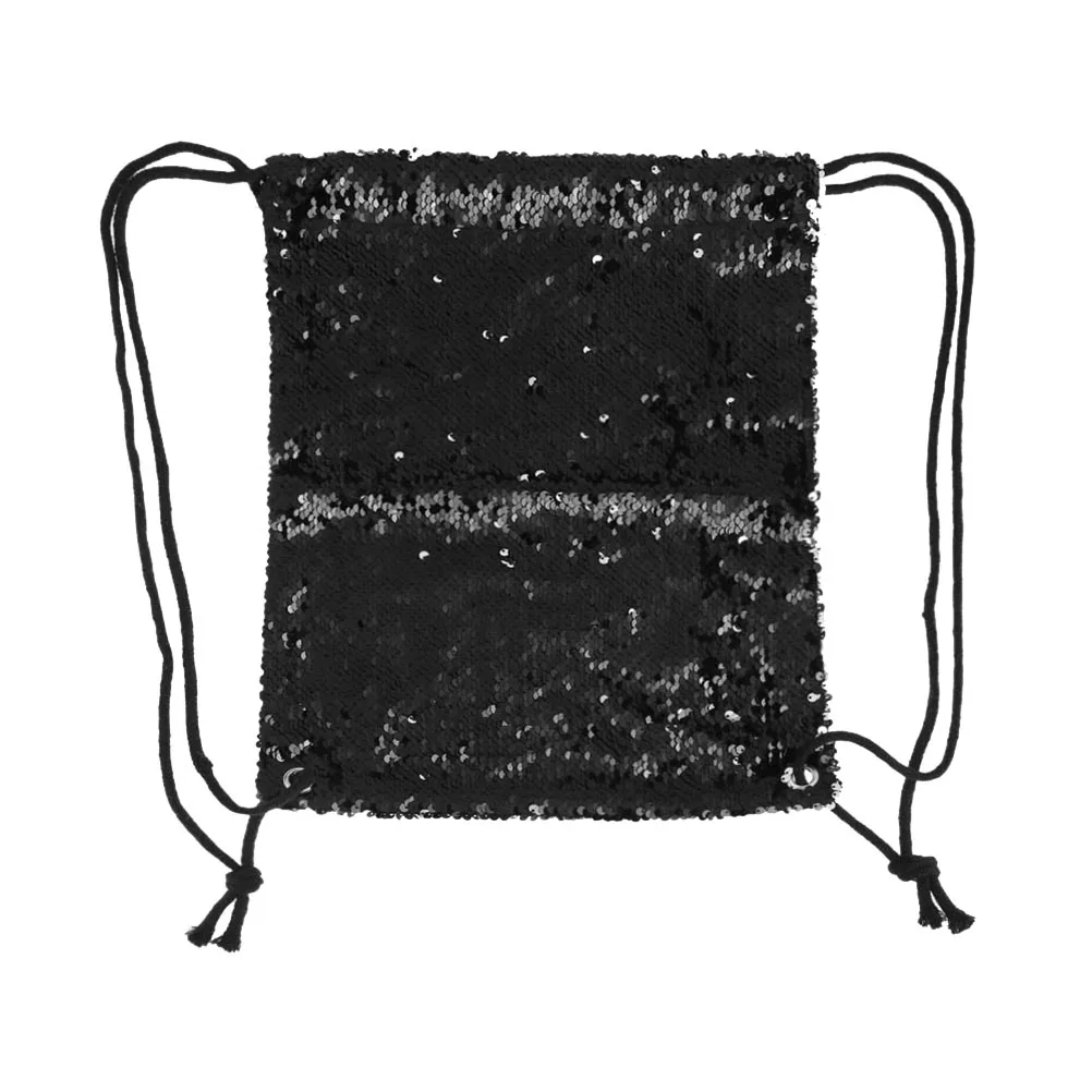 

Fashion Sequin Drawstring Bag Women Glitter Sports Pouch Dance Bag Shiny Outdoor Beach Travel Backpack (Black and Silver)