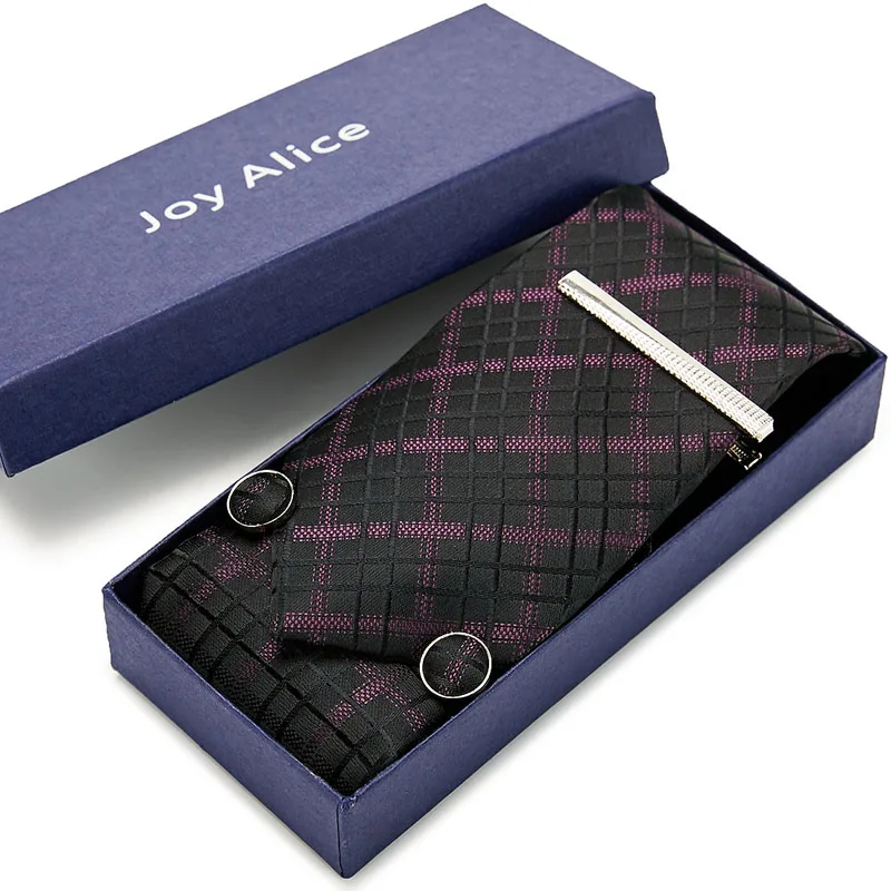  Gift for Men Tie Set Fashion plaid paisley jacquard tie &handkerchief&cufflinks&clip gift box set w