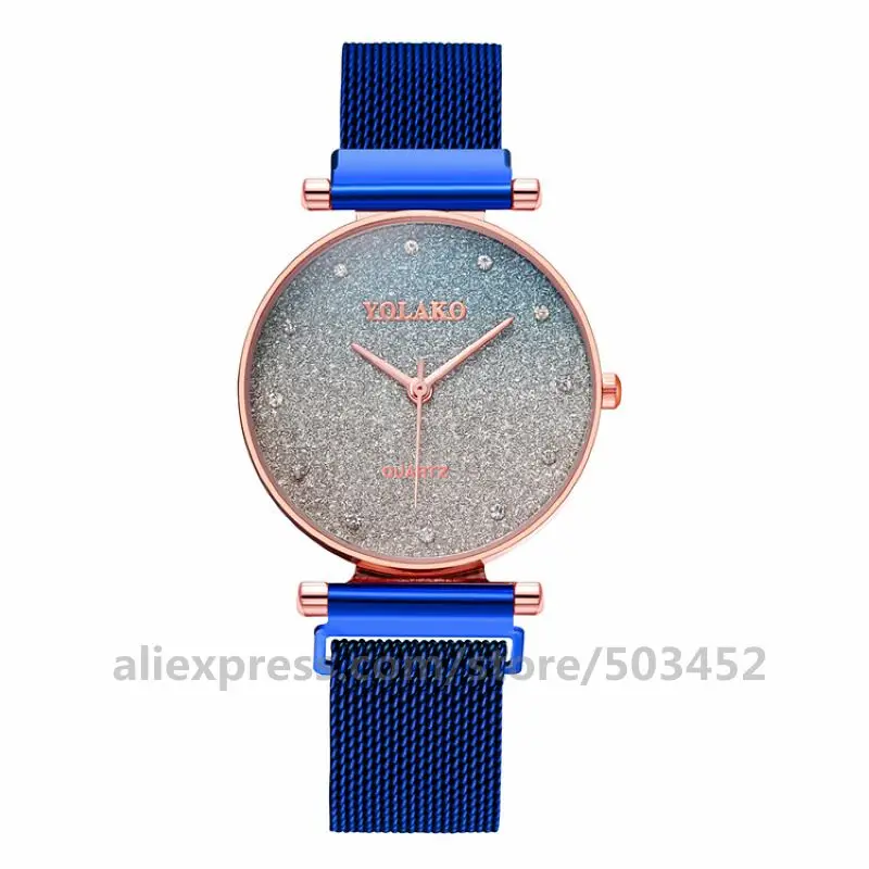 dark blue 100 шт./лот YOLAKO Мода Moda Mujer градиентный цвет сетки часы с магнитным ремешком часы по Заводской Цене женские часы - Цвет: dark blue