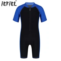 Kids Boys Girls One-piece Suits Rash Guards for Surfing Short Sleeves Zippered Shorty Wetsuits Swimsuit Swimwear Bathing Suits 1
