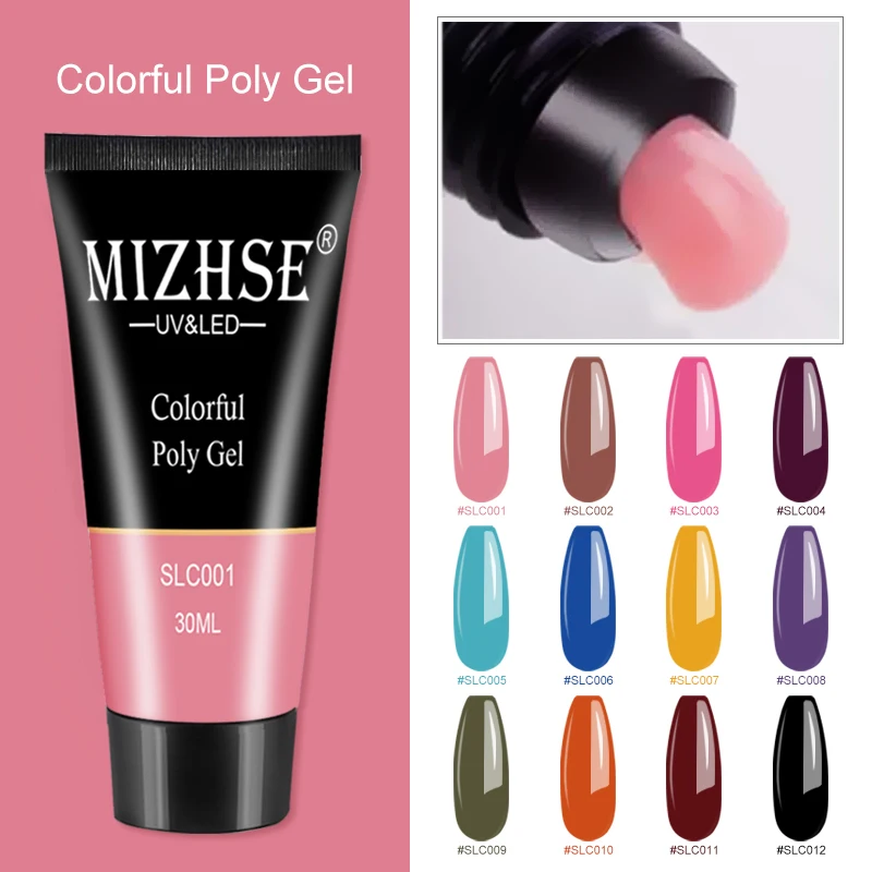 

MIZHSE 30g/15g Color Polygel Finger Extension 12 Colors Fast Building Gel UV Hard Builder Poly Gel Nail Polish Need Base&Top
