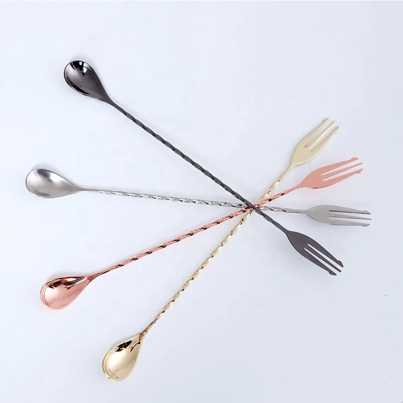 Bartender tools stainless steel mixing bar spoon cocktail metal spoon