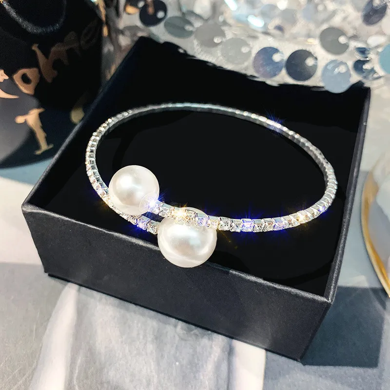 FYUAN Большой жемчуг кристалл браслет для женщин глянцевый золотистый Серебристый цвет стразы браслеты и браслеты Модные Ювелирные изделия Подарки