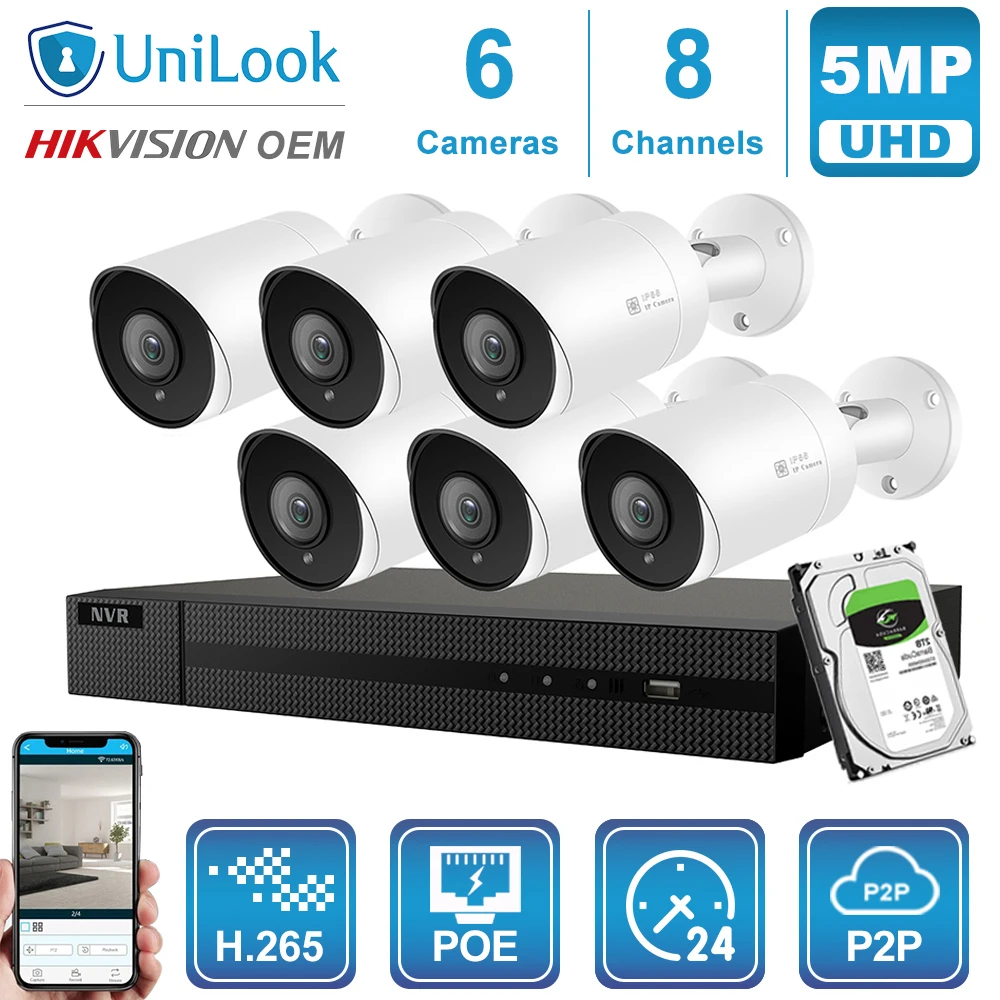Hikvision OEM 8CH 4 к NVR 5MP купол/пулевые смешанные POE IP Камера 4/6/8 шт. Открытый безопасности H.265 ONVIF CCTV NVR Kit с 1/2/4 ТБ HDD