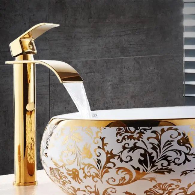 gold tall Vidric кран для ванной комнаты, кран для горячей и холодной воды из латуни, кран для раковины из черного золота, кран для раковины, кран для раковины с одной ручкой, кран для раковины - Цвет: gold tall