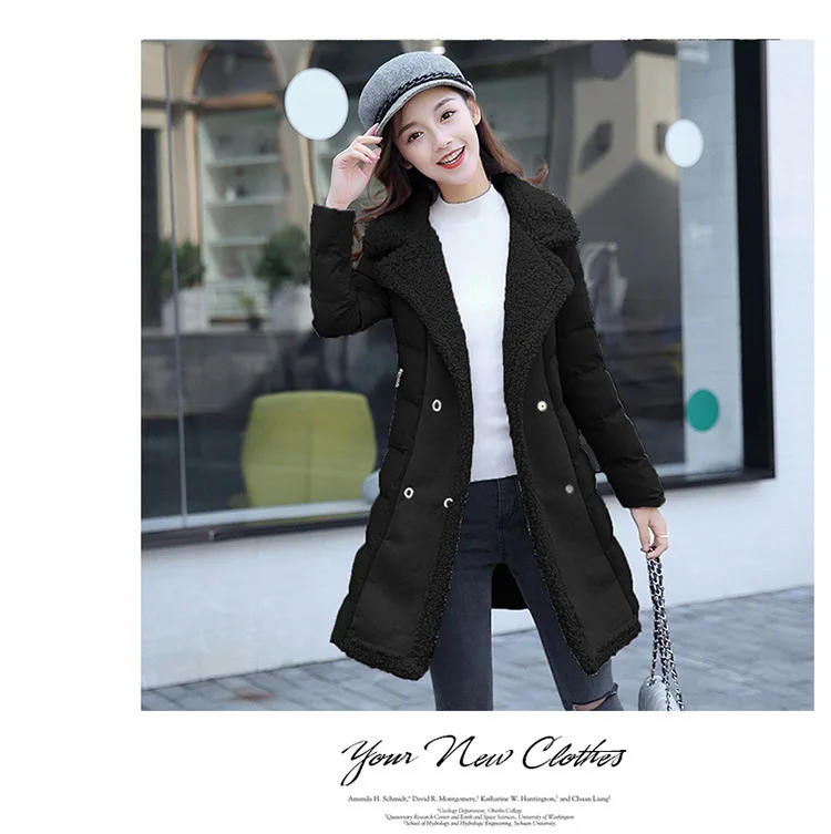 Thick Long Sleeve Winter Mid-length Double Breasted Suit Collar Sweet Solid Color Fashion City Elegant