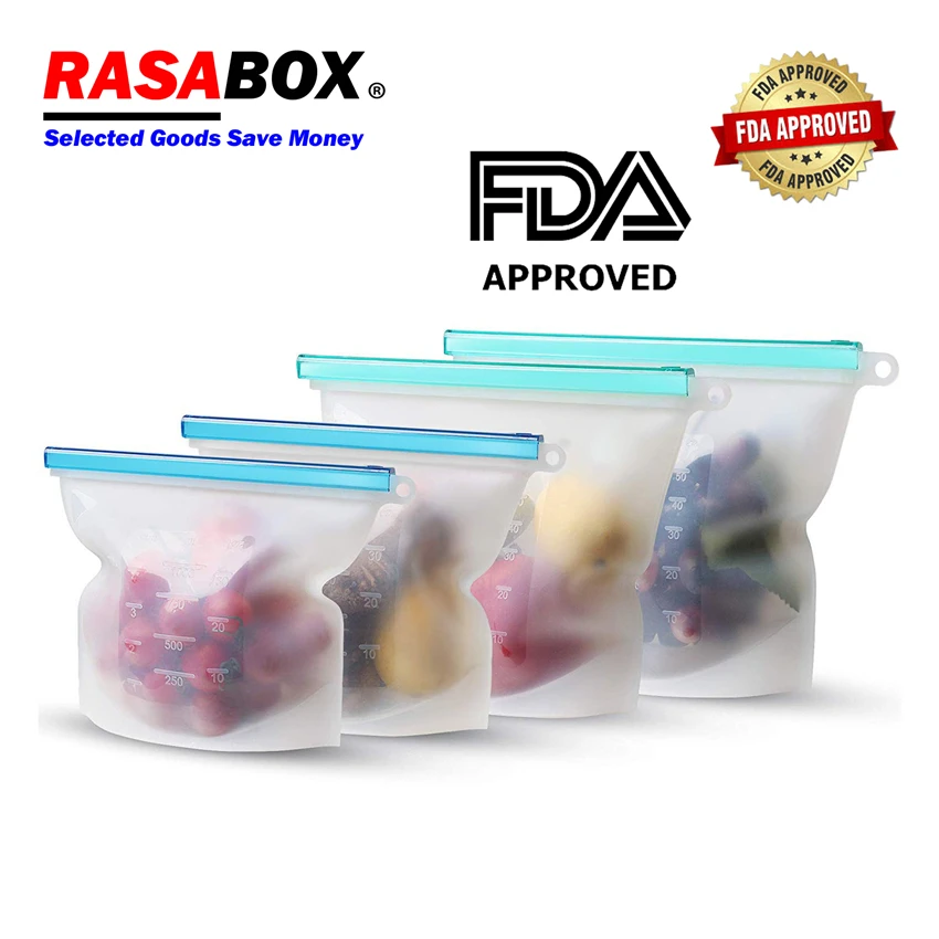 

RASABOX - Food Storage & Organization Sets, Reusable Silicone Bags, Freezer for Snack Lunch Sandwich Preservation