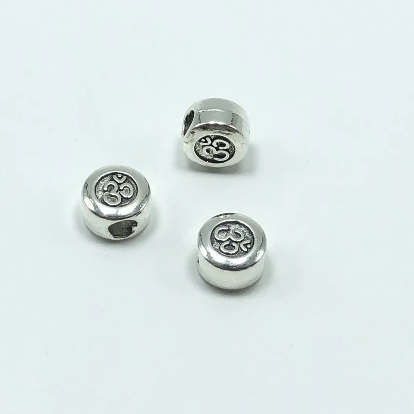 10PCS 10mm Yoga OM spacer macroporous charms beads antique Silver Loose Beads for Jewelry Making Bracelet DIY Handmade pulsera - Цвет: silver