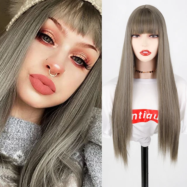 Synthetic Hair Pink and Black Wig Long Straight hair Cosplay Wig Two Tone Ombre Color Women Wigs 10A-68