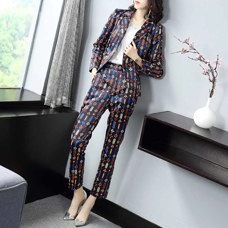 Осень цвет женский комплект 2 шт. офисный стиль костюм пальто+ карандаш девять брюки элегантный тонкий комплект из двух предметов S-XL