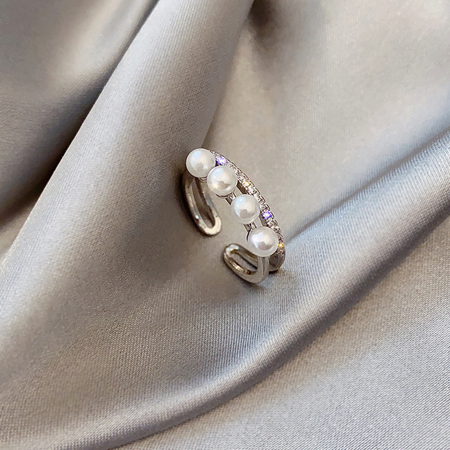 Sexy Zircon Open Rings For Women Trend Heart Pearl Wedding Party Adjustable Ring Girls Elegant Jewelry Gifts