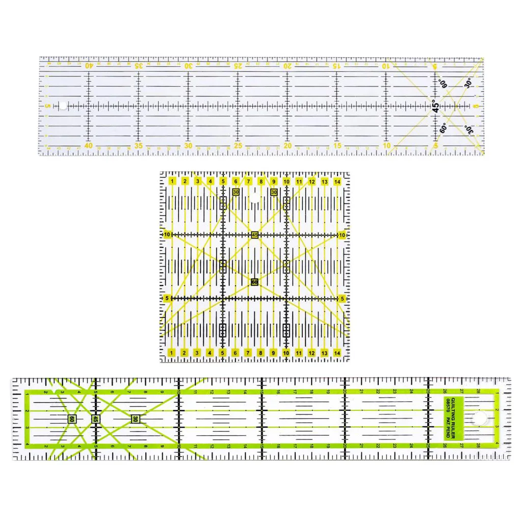 3 Pieces Square Rectangle Plastic Quilting Patchwork Template Rulers for DIY Sewing Craft