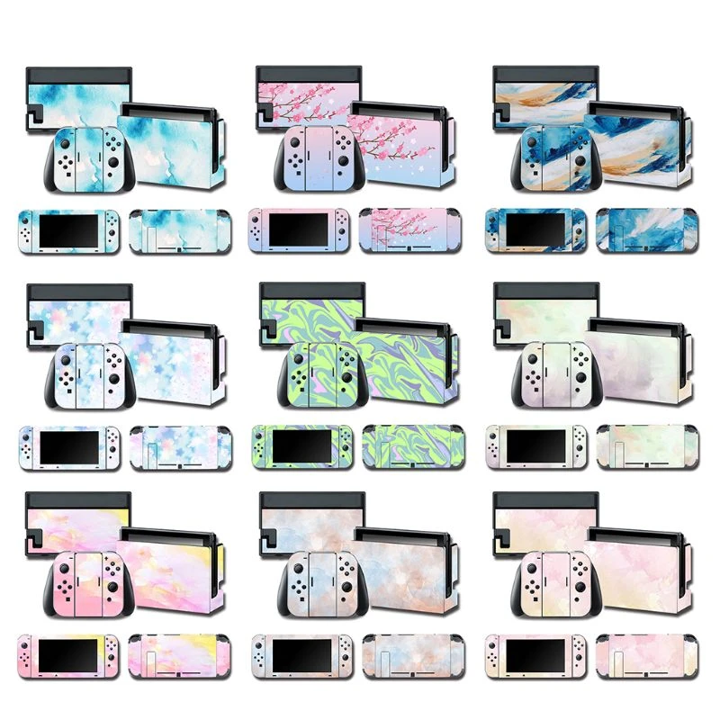 1 Set Full Body Protective Cover Skin Colorful Sticker Art Decals for NS Switch Game Console Joy-Con Controller Decorative