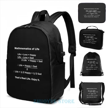 

Math Funny Life Formula Geek Teachers Happy Sad Love USB Charge Backpack men School bags Women bag Travel laptop bag