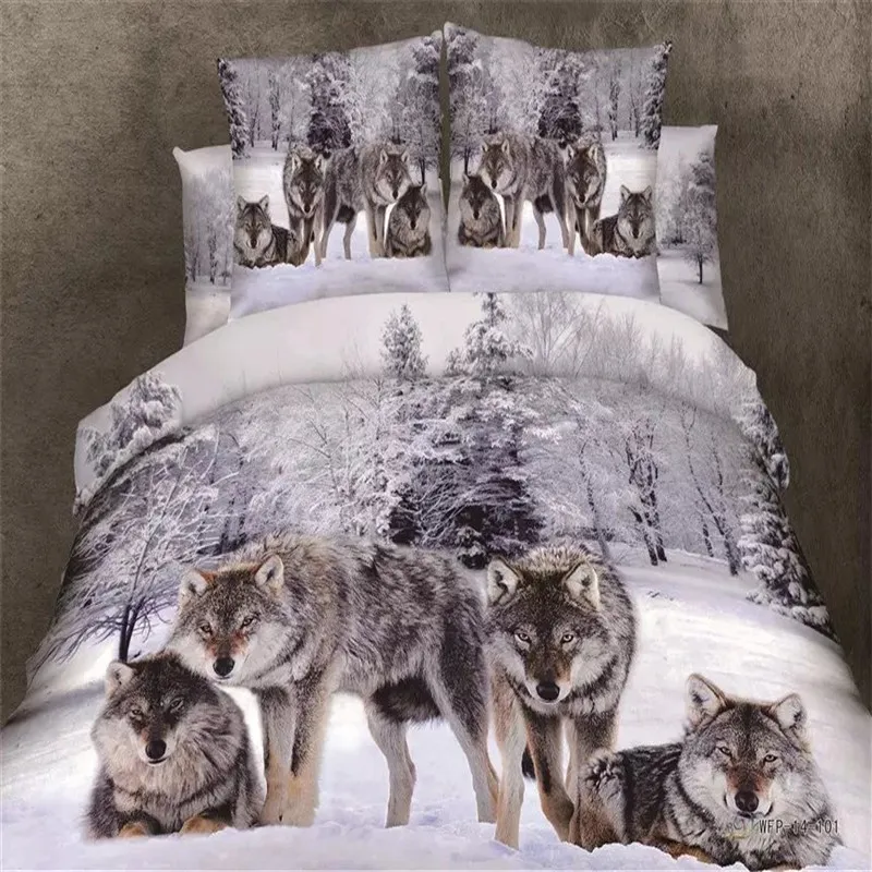  3d snow wolf king/queen/twin size 3/4pcs bedding set of duvet/doona cover bed sheet pillow cases be