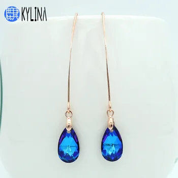 

KYLINA Long New Fashion 585 Rose Gold Colorful Crystal Water Drop Dangle Earrings Japanese Korean Women Girl Party Jewelry Gift