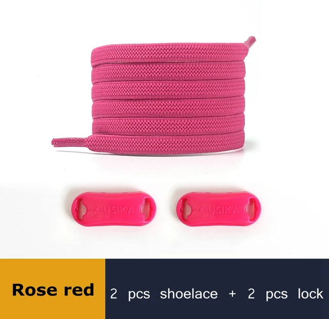 1 Pair Buckle Lock No Tie Shoelaces Elastic Reticulated Woven Flat Shoe Laces Quick Wear In 1 Second Sneakers Lazy Shoelace Rose red