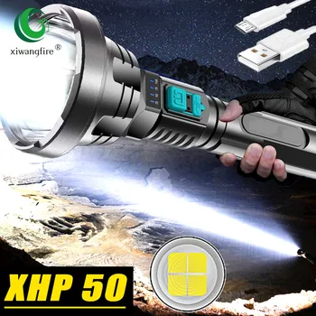 

New XHP50 Wick Strong Light Flashlight USB Rechargeable Tactical Hunting Flashlight Built-in Battery Light LED Flashlight