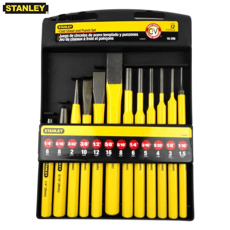 Stanley Workshop Tools Steel Punches Grinder Chisel Set Hole Cetre Punching for Pins Metal Stone Chisels Punktak Locksmith Kit