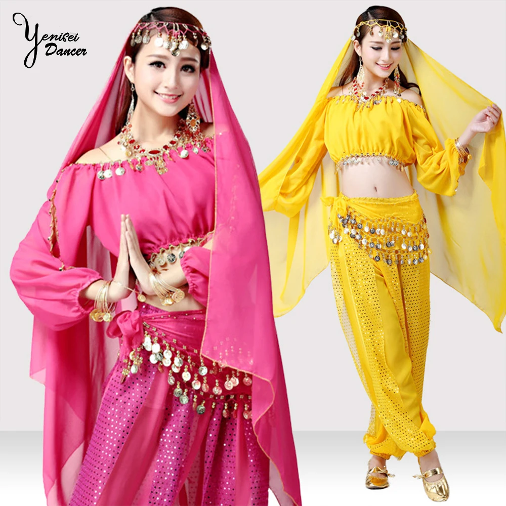 6 Colors Available Adult Belly Dance Costume Set Red India Clothing Dancing Long Pant and Tops Summer Stage Performance Pants |