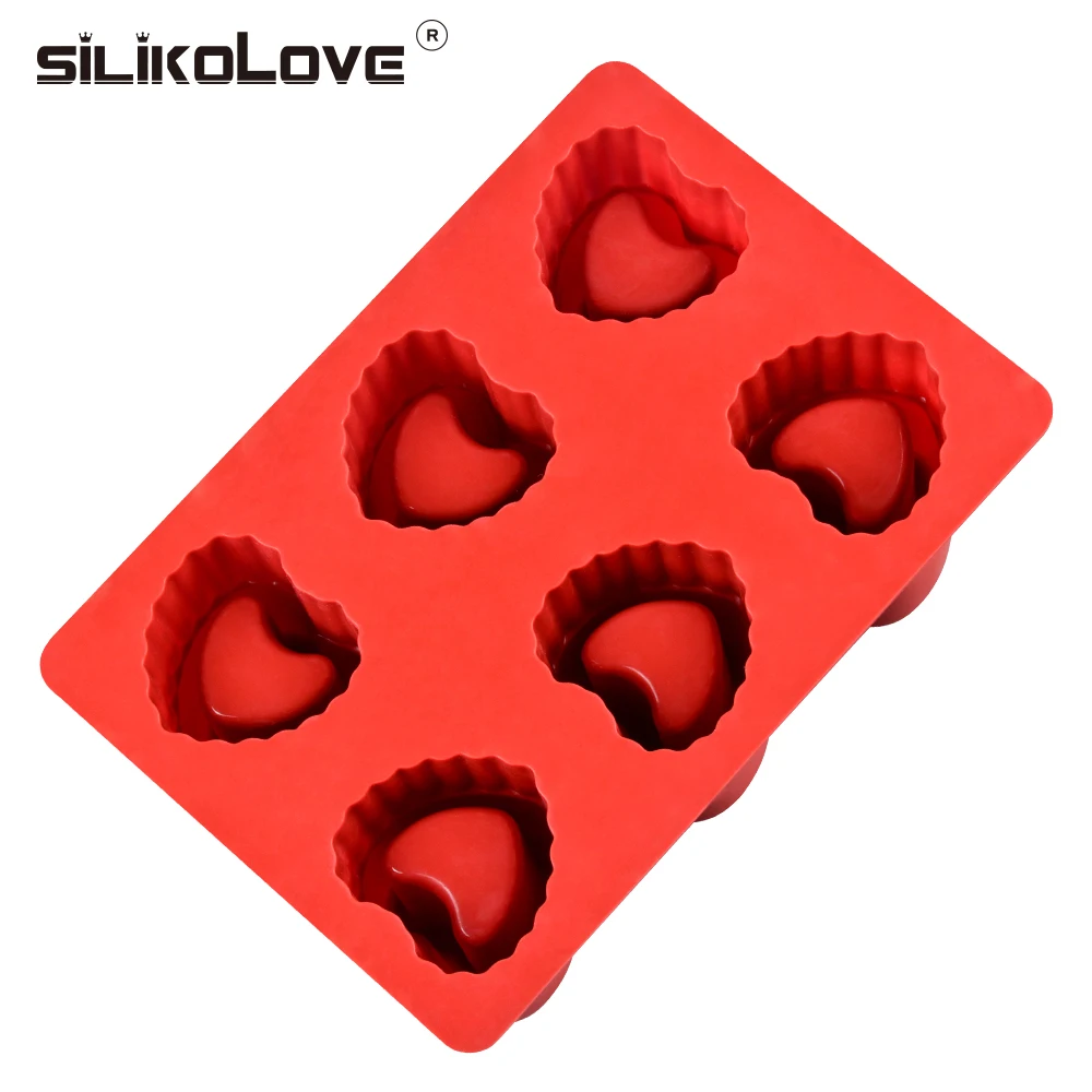 SILIKOLOVE 6 полости 3D формы сердца Большой силиконовый лед производитель кубиков поддон для льда прессформы для DIY делая замороженные