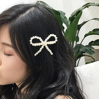 

1Pc Chic Fashion Metal Bownot Shape Hair Clip Barrettes Rhinestone Pearl Hairpin Barrette Hair Claws For Women Girls NEW