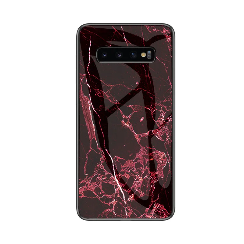 Чехол для телефона или samsung Galaxy S10 S10E S10 Lite S10 5G S10 S9 S8 Plus, мраморный защитный силиконовый чехол из закаленного стекла - Цвет: Blood red