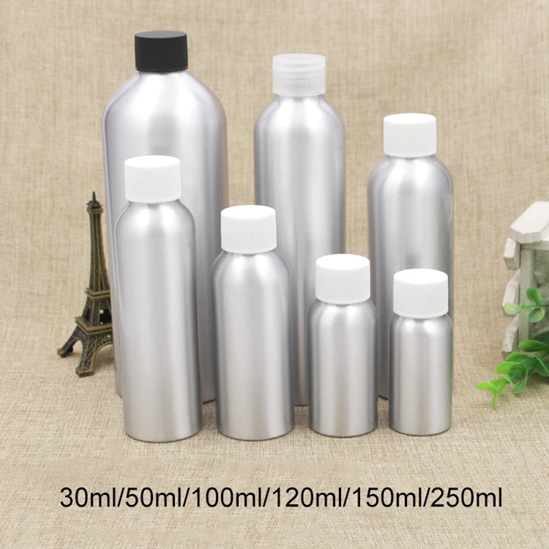 

Free Shipping 30ml 50ml 100ml 120ml 150ml 250ml Silver Aluminum Container Empty Cosmetic Water Toners Packaging Metal Bottle