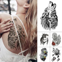 

Women Men Temporary Tattoos 2021 Tiger Jagua Ephemeral Body Transfer Semi Permanent Tattoo Tatu Wolf Fox Back Shoulder Leaves