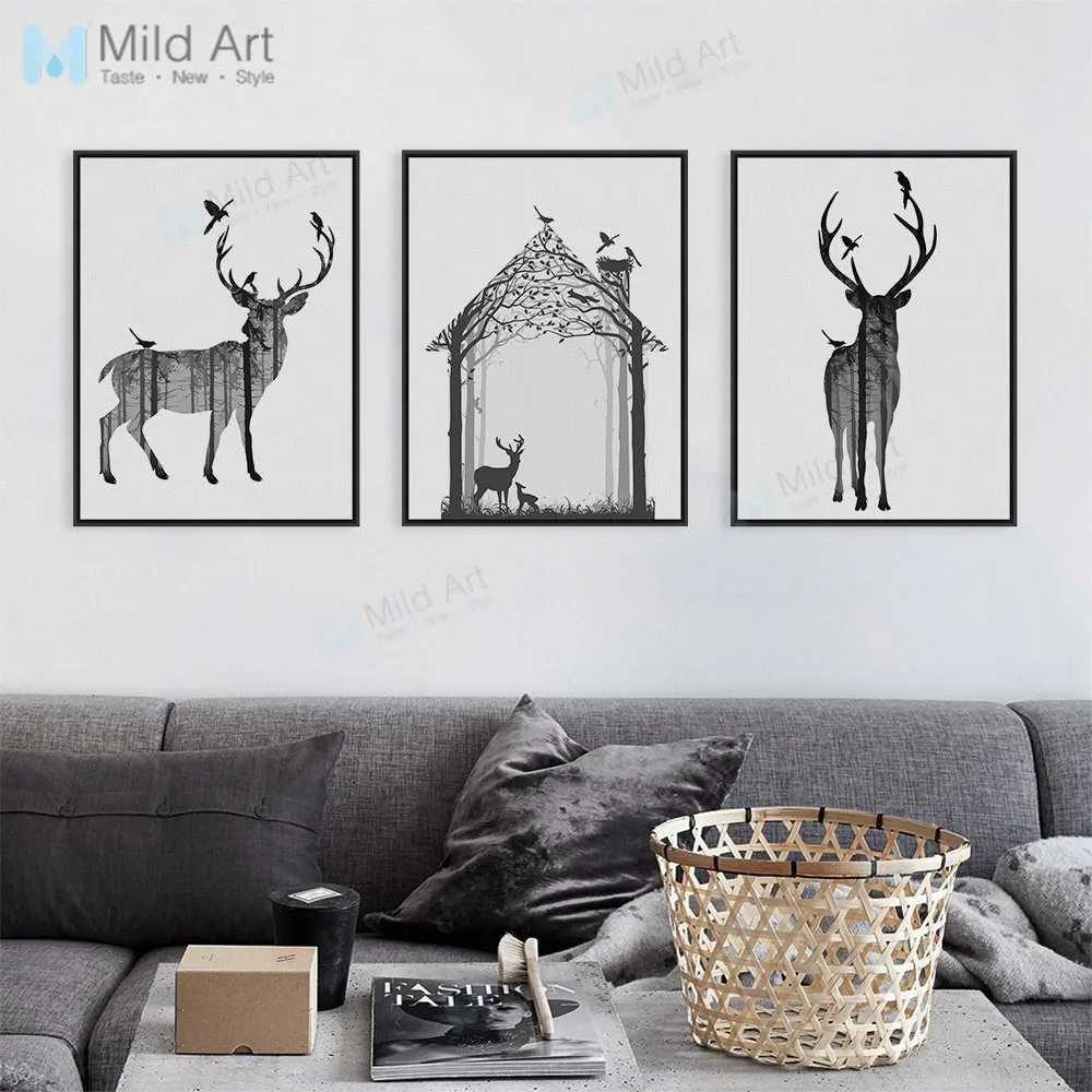 

Mild Art Customizable Scandinavian Minimalist Forest Elk Occlusion Electric Meter Box Modern Black And White Silhouette Animal D