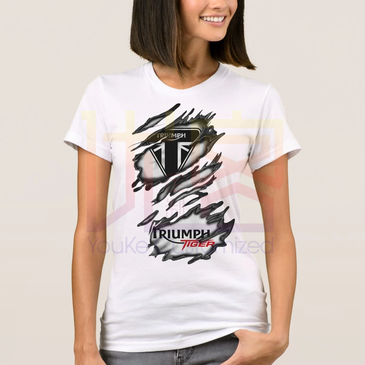 Футболка модная мужская футболка Ra Triumph Тигровая Одежда популярная футболка с круглым вырезом хлопковые футболки - Цвет: women white