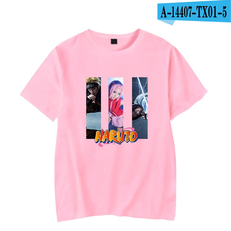 Новинка Наруто Аниме 2D печать Kpop футболка женская мужская мода крутой Досуг Лето короткий рукав Футболка - Цвет: pink