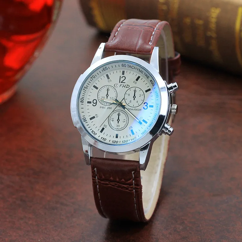 relogio masculino Fashion Leather strap Mens Analog Quarts Watches Business Men Wrist Watch top Brand Luxury Casual male Clock - Цвет: white brown