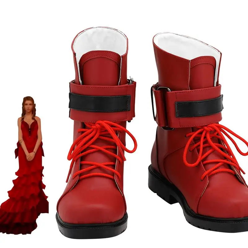 FF 7 Final Fantasy Aerith Gainsborough Обувь для костюмированной вечеринки Красные ботинки