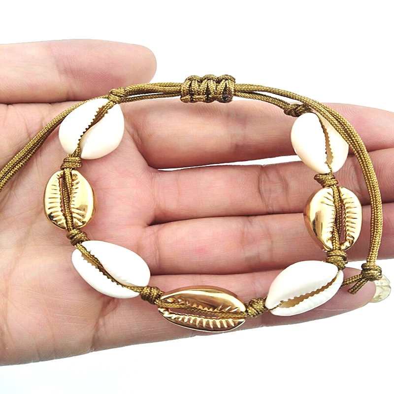 

HIYONG Handmade Natural Seashell Hand Knit Bracelet Shells Bracelets Beaded Strand Bracelet 2019 Women Accessories