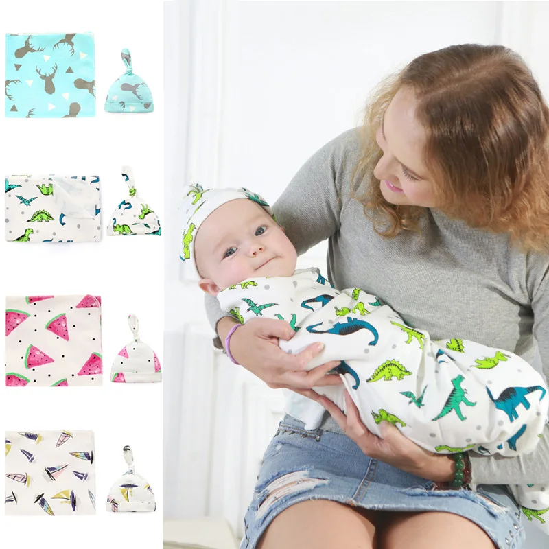 

2Pcs/Set Baby Blanket with Hat Infant Wrap Parisarc 100% Cotton Soft Thin Newborn Baby Blankets Swaddling Wrap Swaddle Sleepsack
