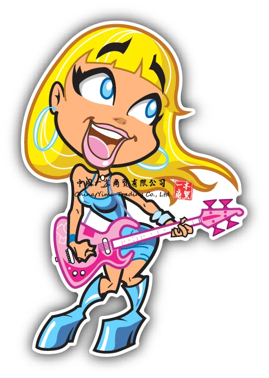 Ragazza Rocker Bass Guitar Music Cute Cartoon Car Bumper Sticker Decal Per Pickup Truck Ford Chevrolet Cadillac Honda Audi