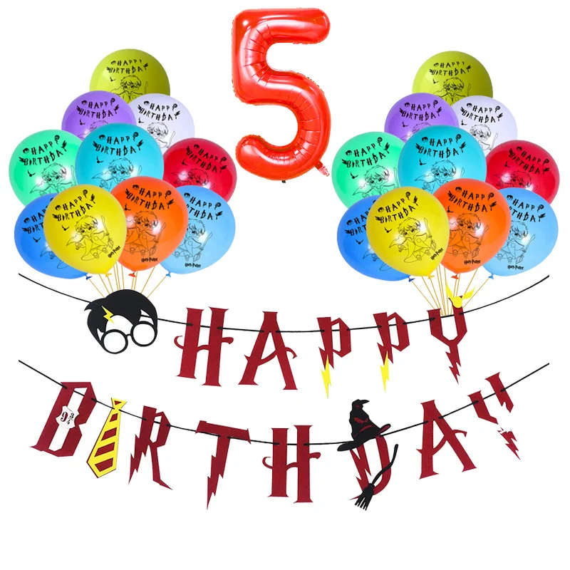 Potters Latex Balloons Banners Happy Birthday Magic Party Decorations Bunting Harried Cake Toppers Baby Shower Kids Toys Ballons - Цвет: 1Set Red 5