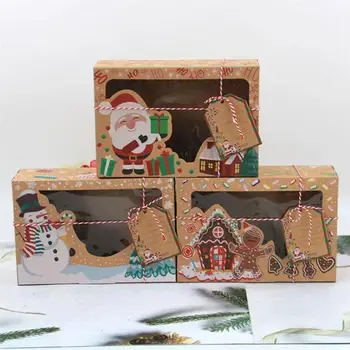 

Christmas Packing Boxes Gingerbread Boxes Kraft Paper Candy Storage Boxes PVC Window Biscuit Boxes for Party Mall Store Xmas