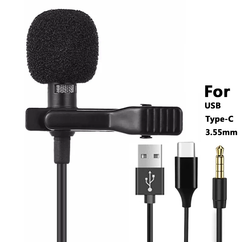 

Portable 1.5m Lavalier Mini Microphone Condenser Clip-on Lapel Mic Wired USB 3.5mm Type-C Microfon For Phone for Mac Laptop PC