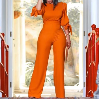 

Two Piece Sets T-shirts Pants High Waist Orange 2020 Spring Elegant Office Lady Workwear Tracksuits Wide Legs Pants Femme