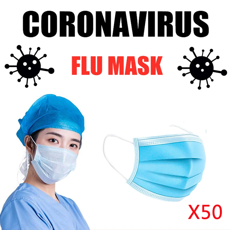 

50 pcs non-woven disposable masks 3 layers ear-hook activated carbon dust mask