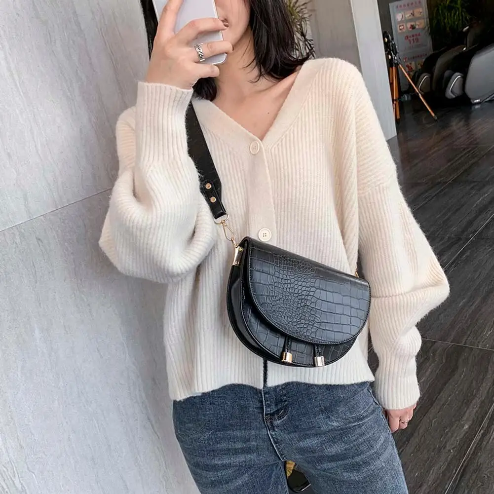 Crossbody Bag Women Handbags PU Crossbody Bag Luxury Women Crossbody Shoulder Bag Retro Crocodile PU Leather Semicircle Small Purse Ladies Chest Messenger Bags