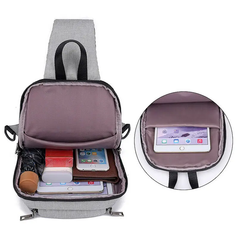 Men's Shoulder Crossbody Bags USB Charging Chest Pack Casual Man Messenger Bags